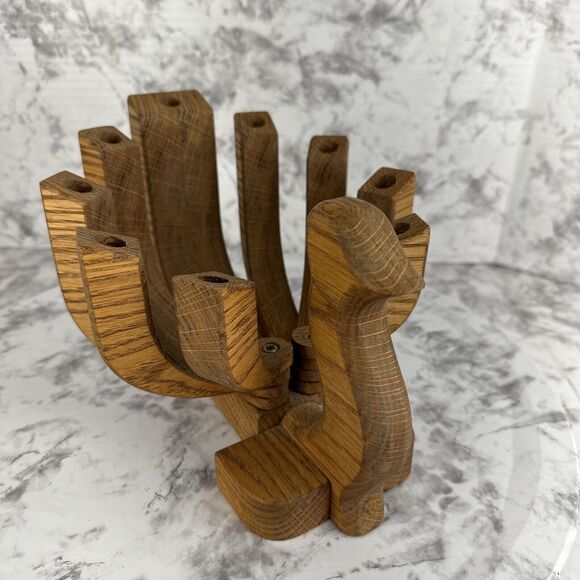 Vintage MCM Wood Bird Candle Holder Folding Danish Modern Candelabra Menorah - Picture 1 of 9